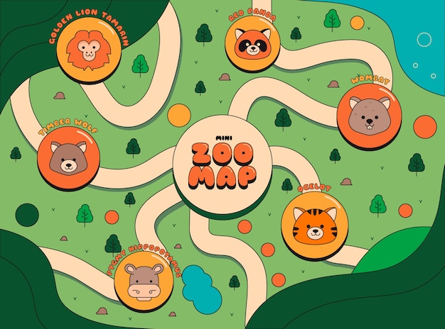 Hand drawn zoo map illustration