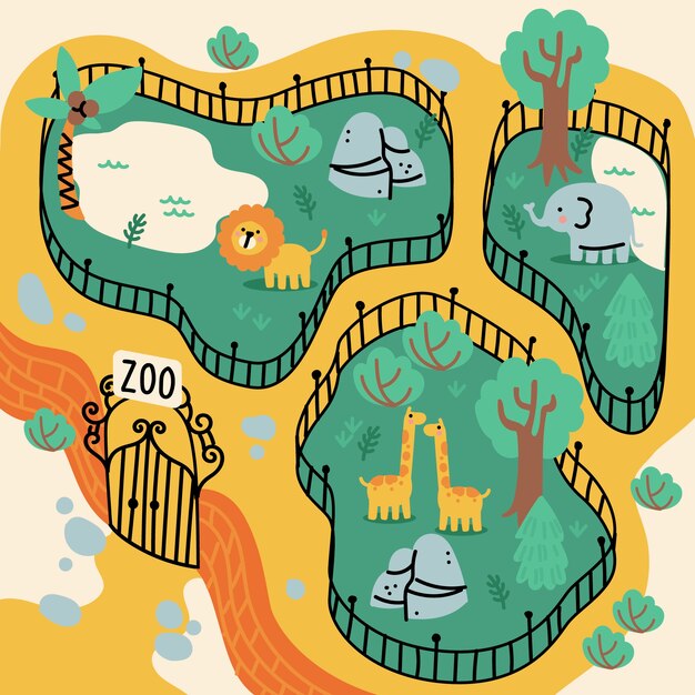 Hand drawn zoo map illustration