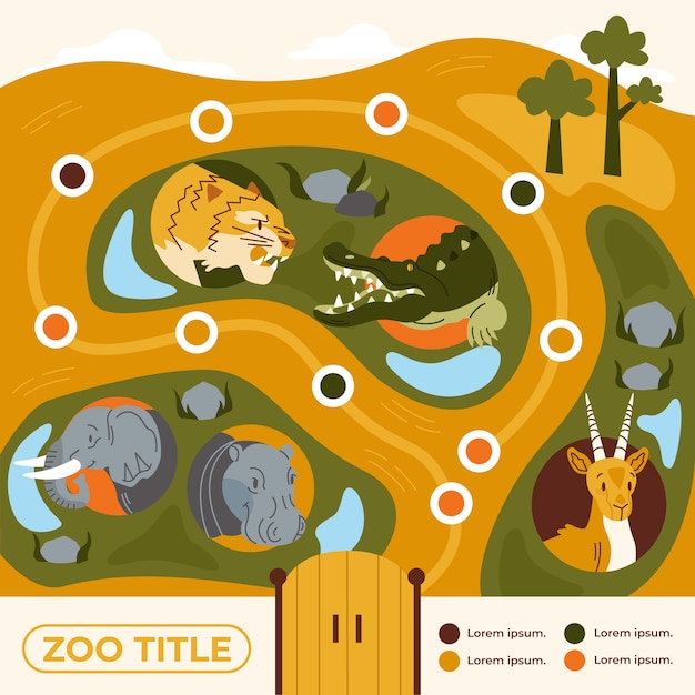 Vettore gratuito illustrazione della mappa dello zoo disegnata a mano