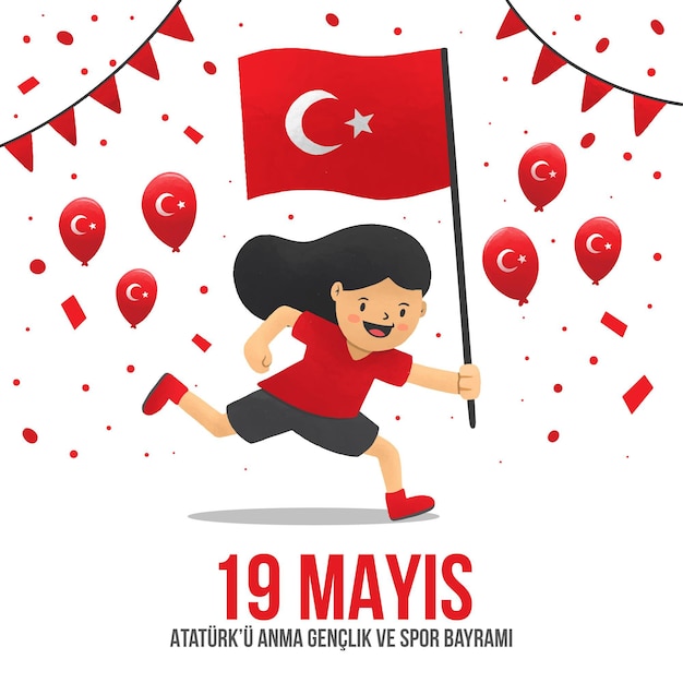 Hand drawnturkish commemoration of ataturk, youth and sports day illustration