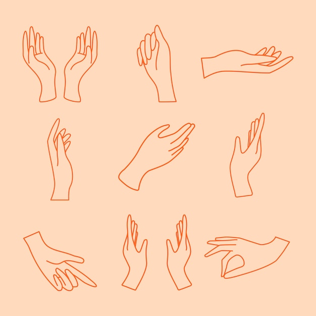 Hand gesture sticker, minimal line art illustrations set vector