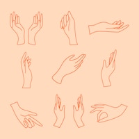 Hand gesture sticker, minimal line art illustrations set vector