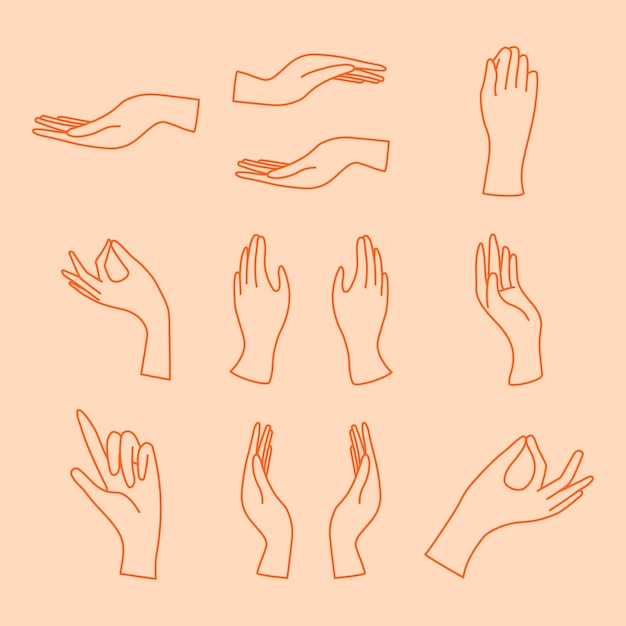 Hand Gesture Sticker, Minimal Line Art Illustrations Set Vector