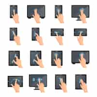 Free vector hand gestures on touch digital devices flat colored isolated decorative icons collection