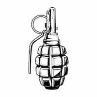 無料ベクター 手榴弾のベクトル図です。ヴィンテージモノクロ弾薬要素。ラベルまたはエンブレムテンプレートの軍事または軍の概念