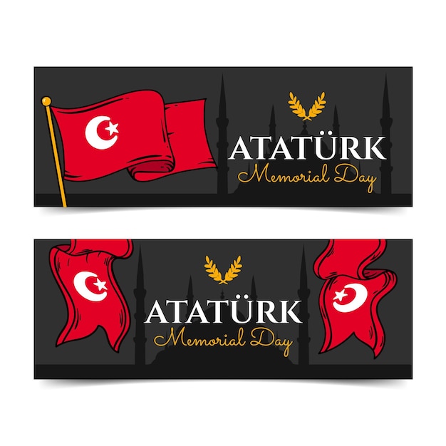 Free vector hand hand drawn ataturk memorial day horizontal banners set