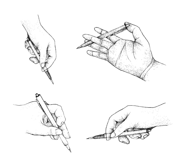 書くことの準備をするペンを手に持つ手 プレミアムベクター