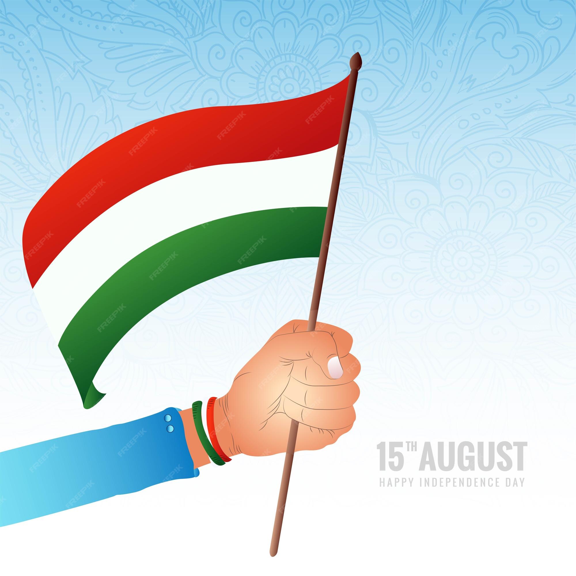 Free Vector | Hand holding indian flag with happy independence day  background