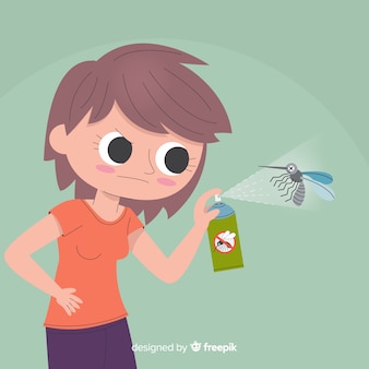 Hand holding mosquito spray in flat style