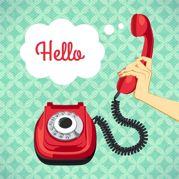 Free vector hand holding old telephone retro poster vector illustration