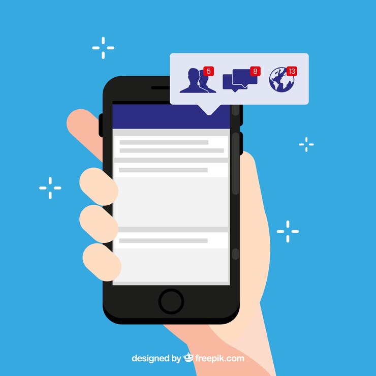 Free Vector hand holding phone with facebook notifications