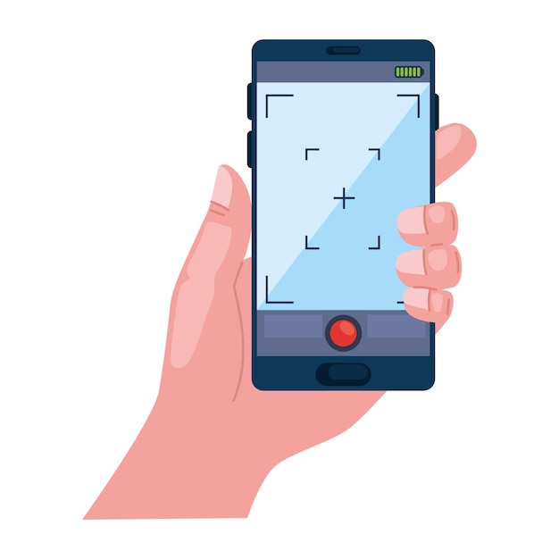 Free vector hand holding a smartphone camera screen