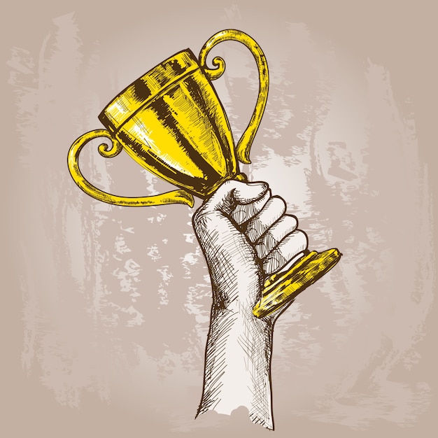 Free vector hand holding trophy