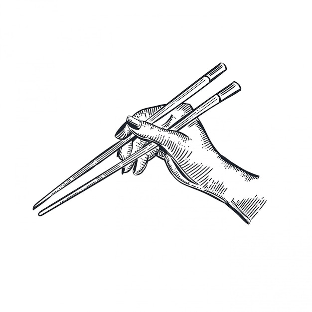 Hand Holding Wooden Chopsticks illustration