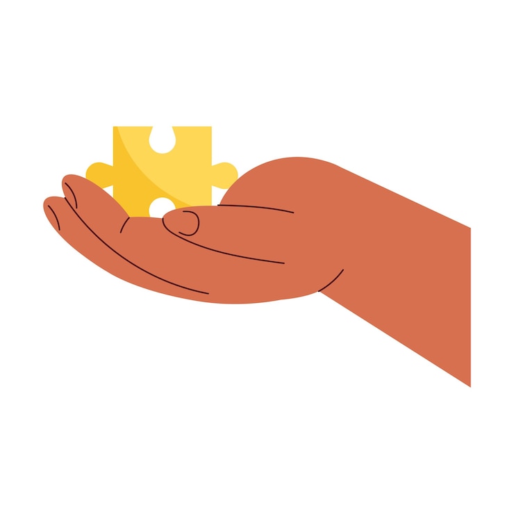 Free Vector hand lifting yellow puzzle piece