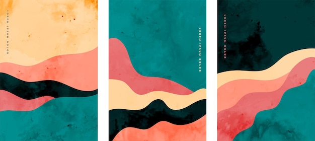 Hand painted abstract minimal curve lines poster set