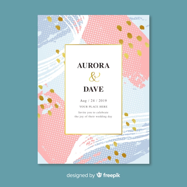 Free vector hand painted abstract wedding invitation template
