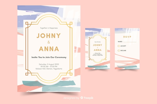 Free vector hand painted abstract wedding invitation template