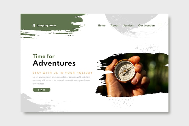 Hand painted adventure landing page template with photo