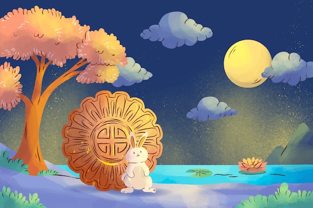 中国の中秋節のお祝いの手描きの背景