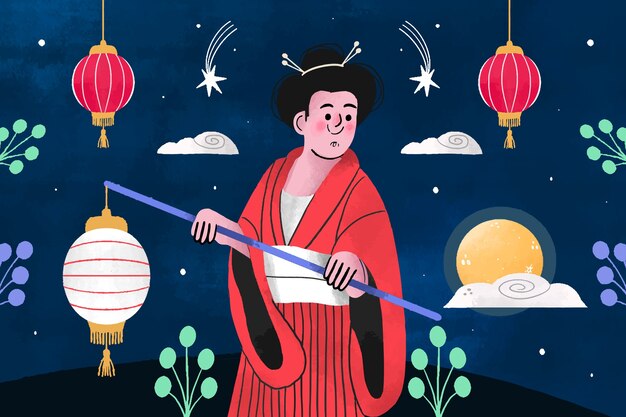 無料ベクター 中国の中秋節のお祝いの手描きの背景