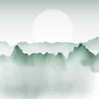 Бесплатное векторное изображение Ручная роспись фона горного пейзажа