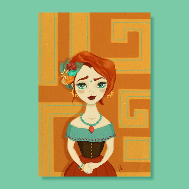 Free vector hand painted beautiful mexican woman with pattern in the background