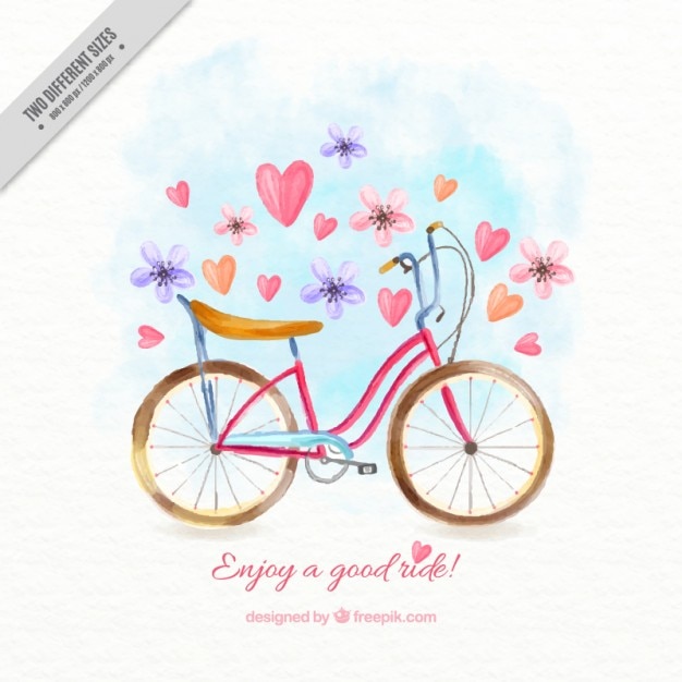花とハートと手描き自転車
