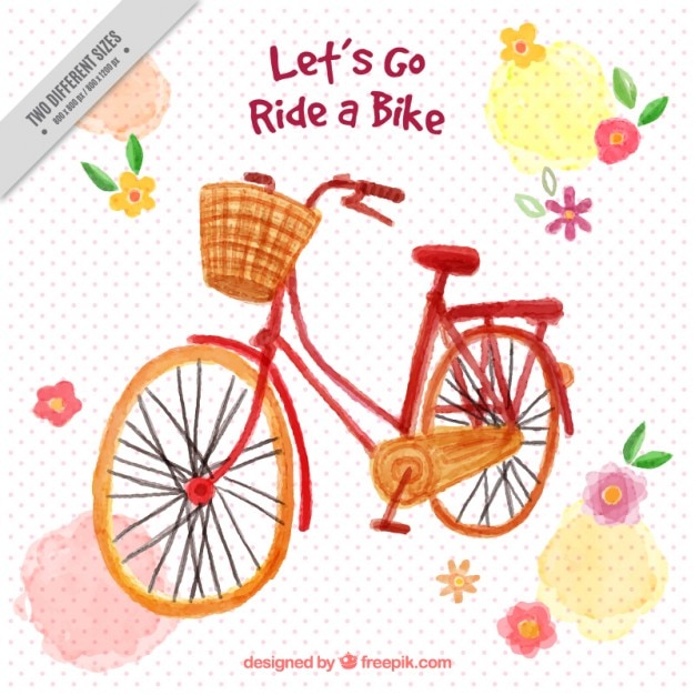 Free vector hand painted bike with a basket and flowers background