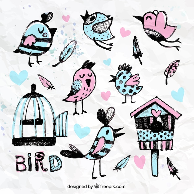 Free vector hand painted birds and cages