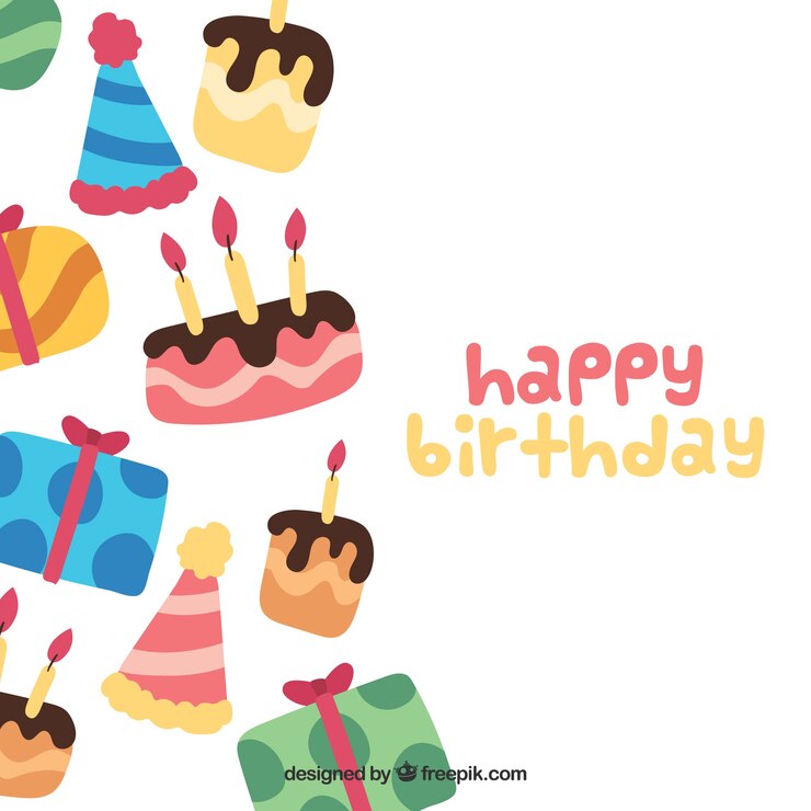 무료 Vector 손으로 그린 생일 케이크와 생일 선물