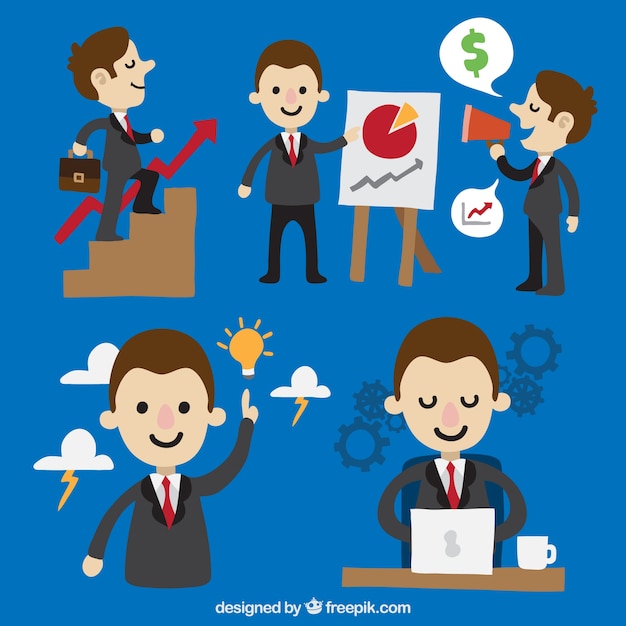 Free vector hand-painted business man in different situations