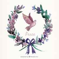 Free vector hand painted card with wreath and dove