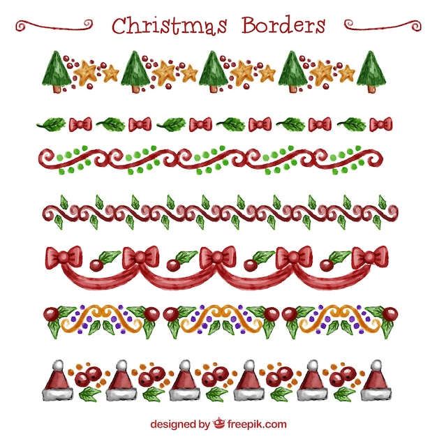 Free vector hand painted christmas borders decoration pack