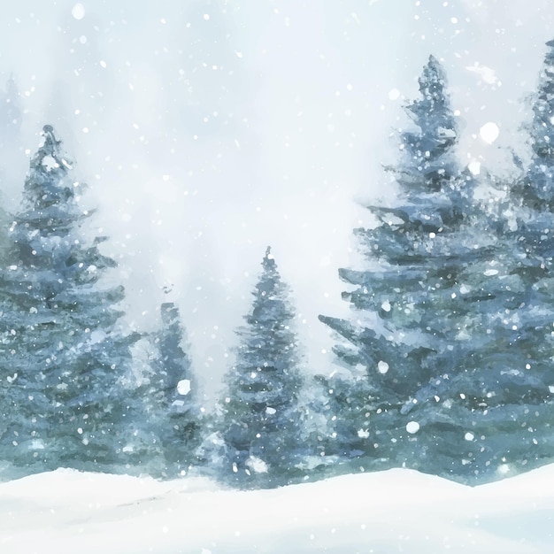 無料ベクター 手描きのクリスマス ツリーの冬の風景