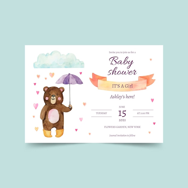 Vettore gratuito carta di invito baby shower chuva de amor dipinta a mano