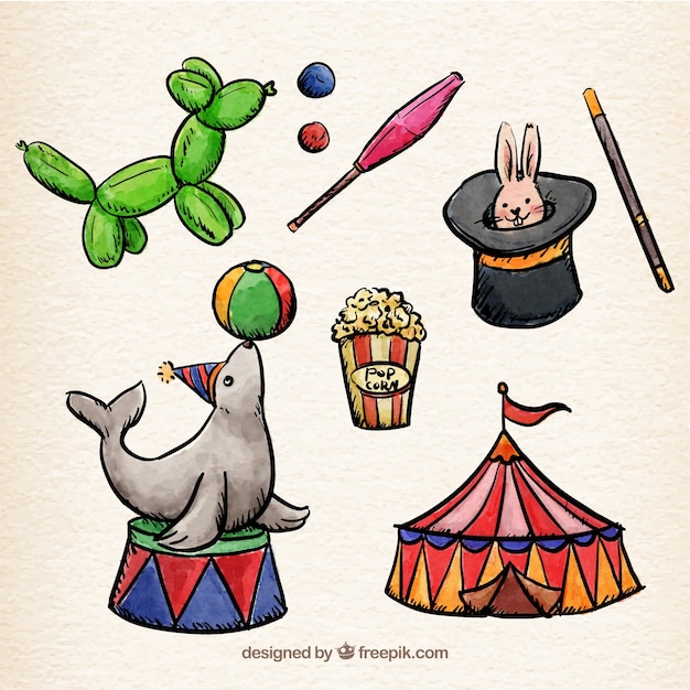 Free vector hand painted circus elements colection