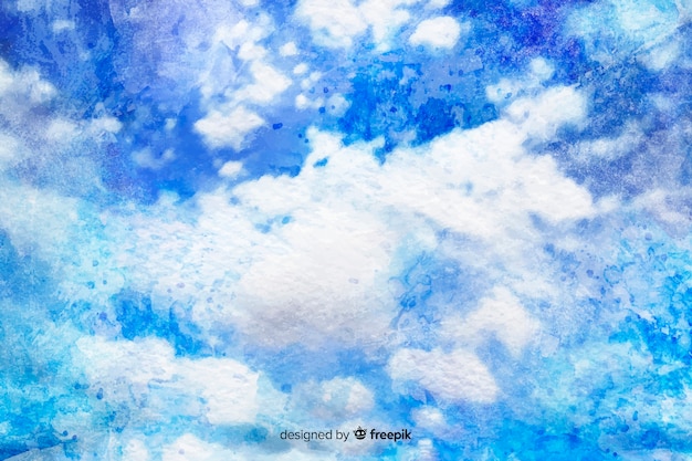 手描きの青い空を背景に雲
