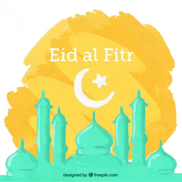 Free vector hand painted eid al fitr background with mosque