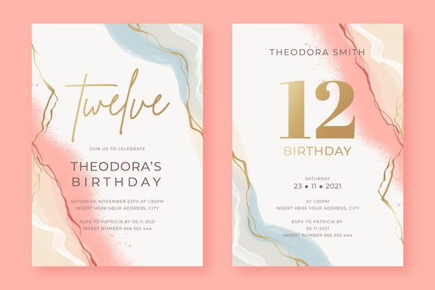 hand painted elegant birthday invitation templates in two versions