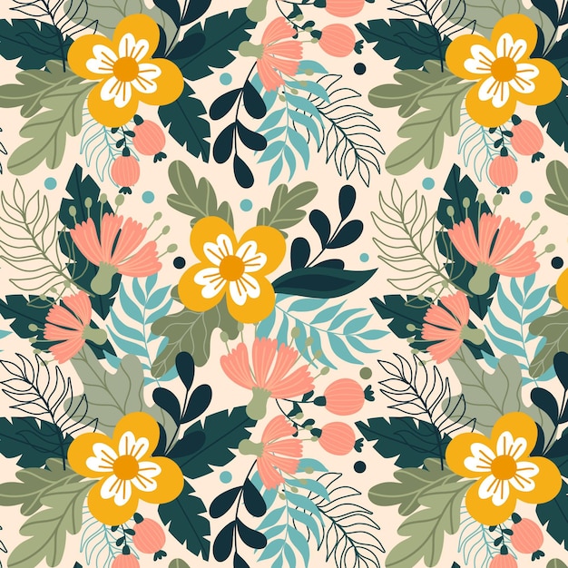 Free Vector  Hand painted exotic floral pattern with yellow flowers