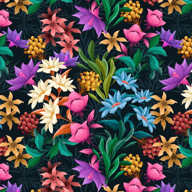 Hand-painted exotic floral pattern