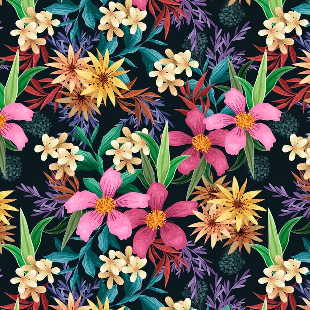 Hand-painted exotic floral pattern