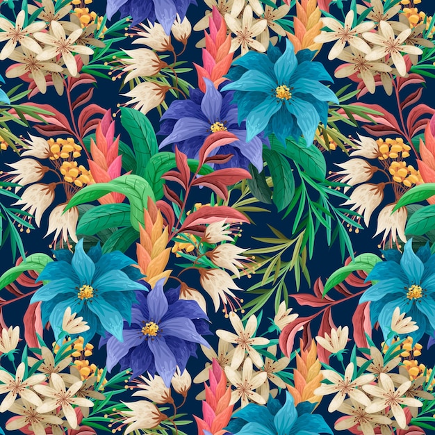 Hand-painted exotic floral pattern