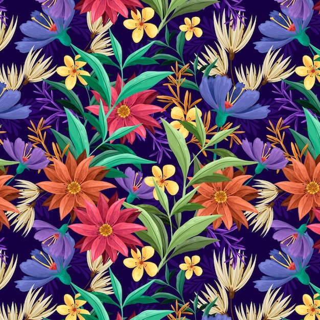 Hand-painted exotic floral pattern