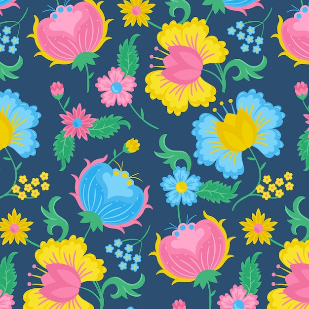 Hand painted exotic leaves and flowers pattern