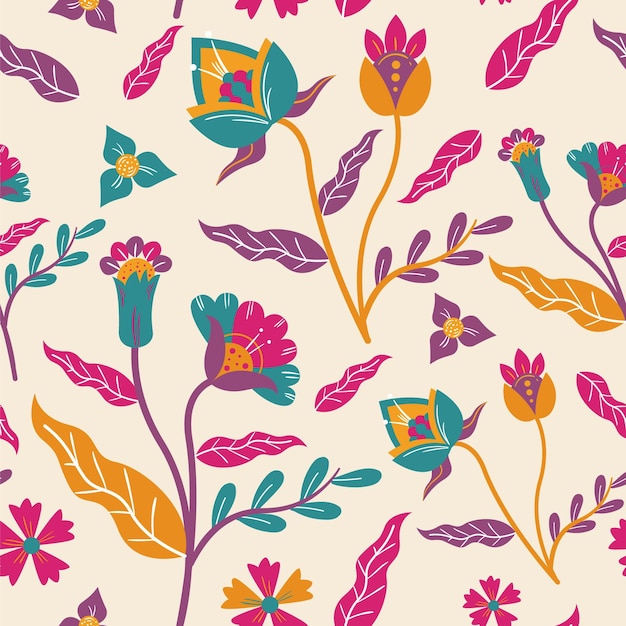 Hand painted exotic leaves and flowers pattern