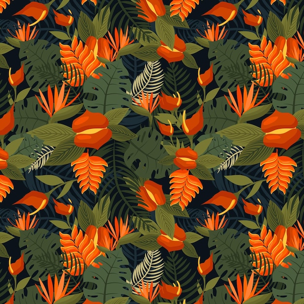 Free vector hand painted exotic seamless floral pattern