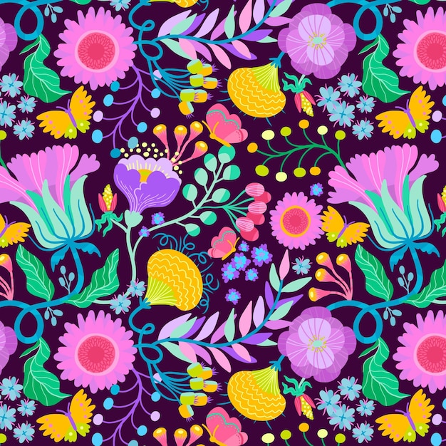Free vector hand painted exotic seamless floral pattern