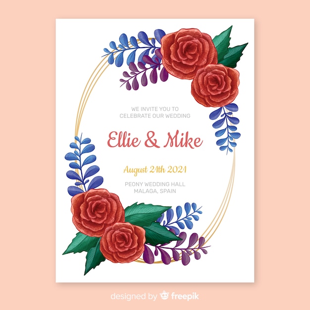 Hand painted floral frame wedding invitation